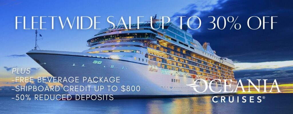 Oceania Cruises ship at dusk