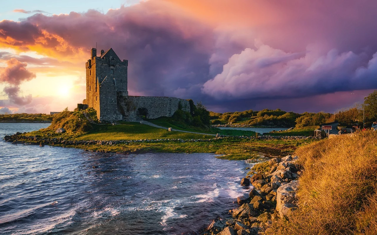 dunguaire castle, ireland, sunset, kinvara, sea, castle, landmark, architecture, nature, ancient castle, medieval castle, 16th-century castle, ireland, ireland, ireland, ireland, ireland