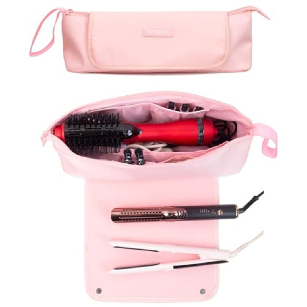 ANGENIL Pro Large Capacity Heat Mat for Hot Hair Iron Tools Travel Bag 2 in 1, Heat Resistant Mat for Hair Straighteners, Curling Irons, Hair Dryers, Hot Air Brushes, Portable Bags Travel Essentials