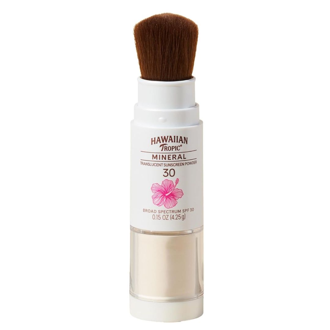 Hawaiian Tropic Mineral Powder Sunscreen Brush SPF 30 | Beach Essentials, Zinc Oxide Mineral Sunscreen Powder SPF, Face Sunblock Travel Size, Brush On Sun Screen Protector for Face and Body, 0.15oz