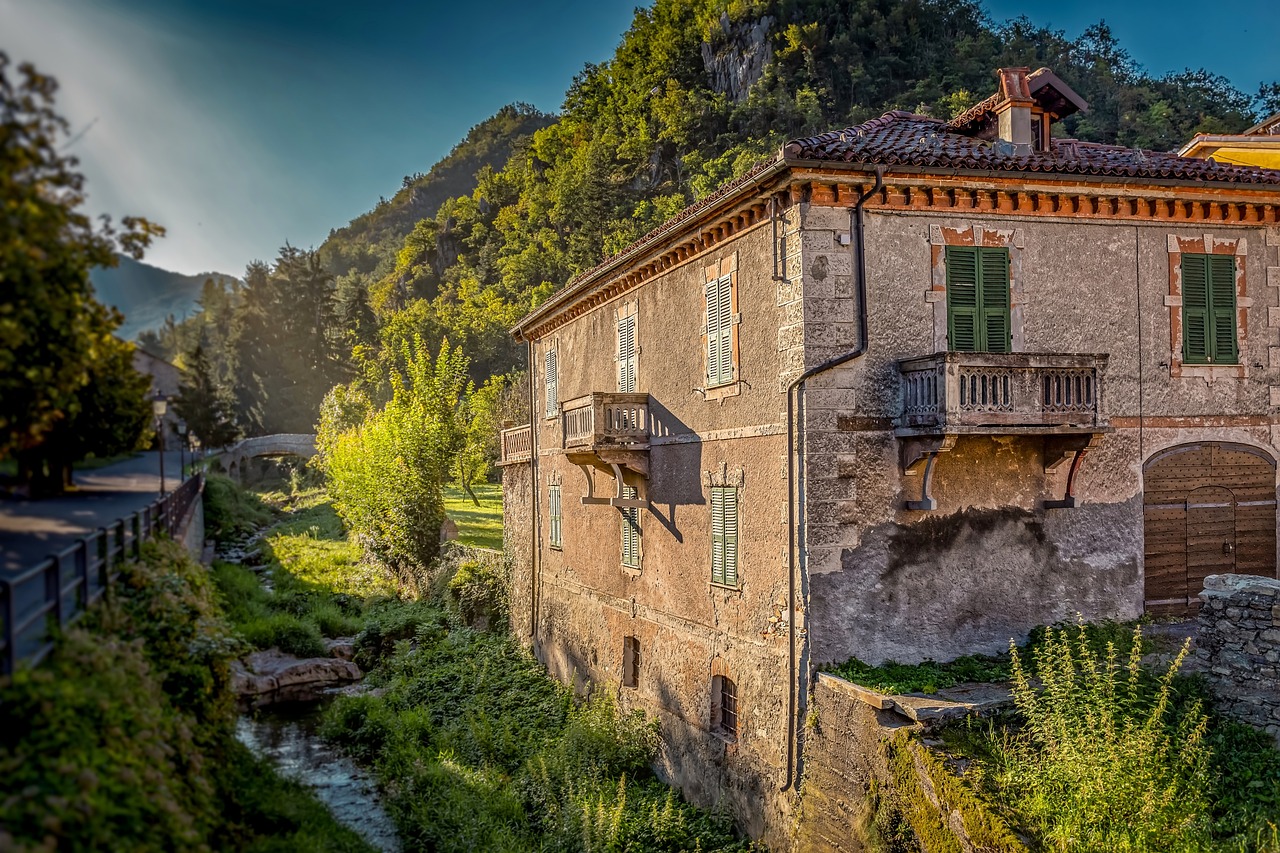 italy, piedmont, sunrise, idyllic, nature, house, mountains, architecture